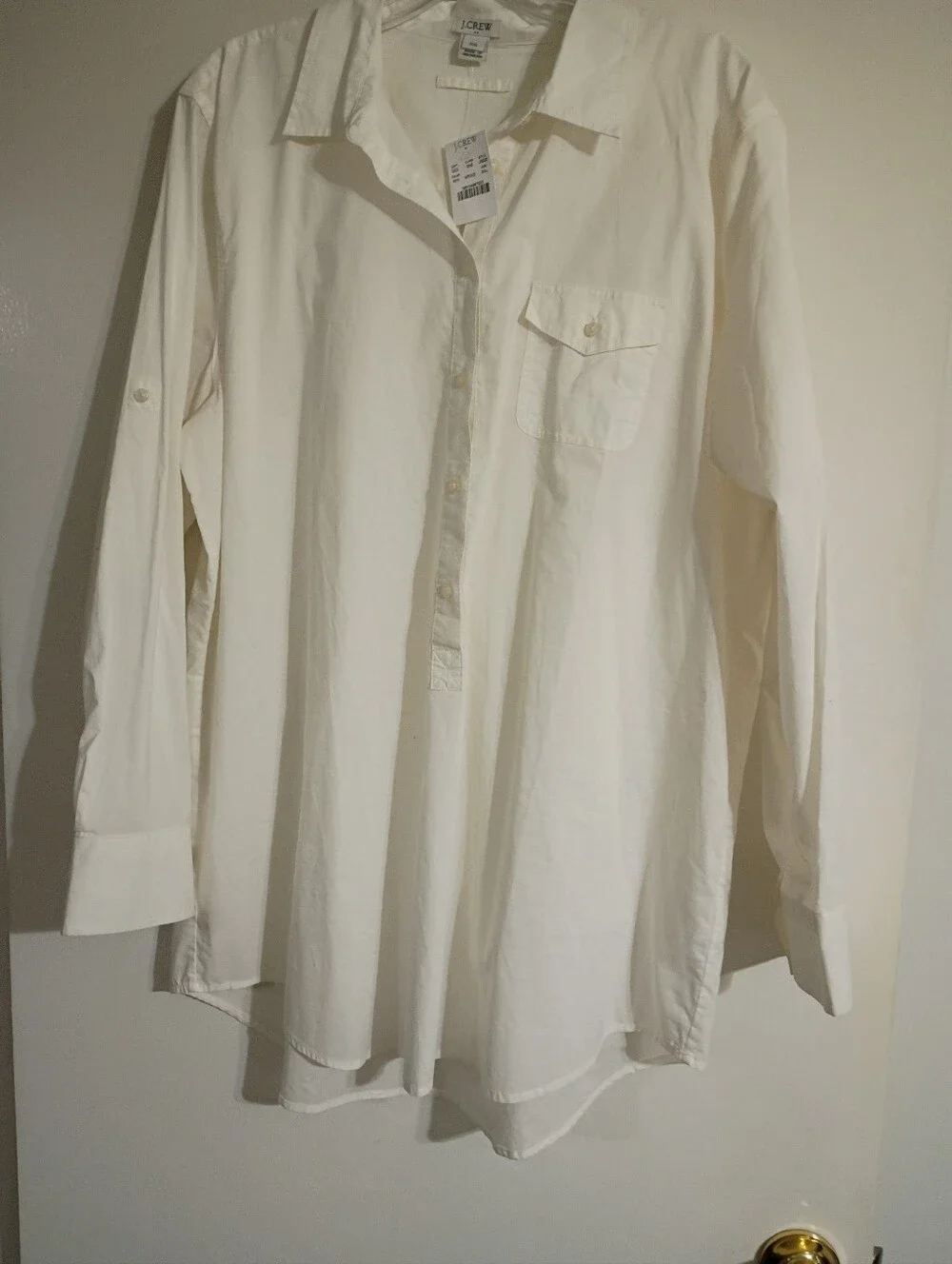 J. Crew White Long-Sleeve Button-Down Popover Shirt Tunic Size XXL New